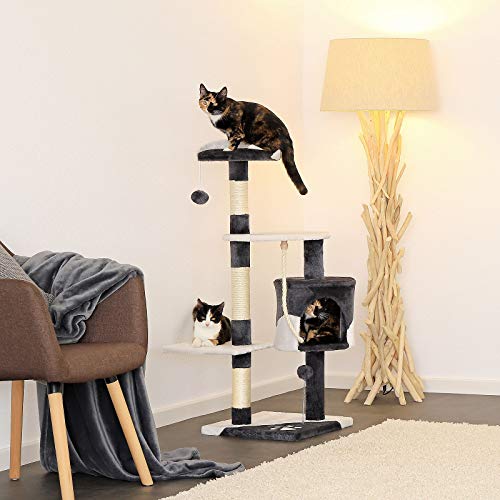 Árbol rascador para gatos, 112 cm (gris / blanco)