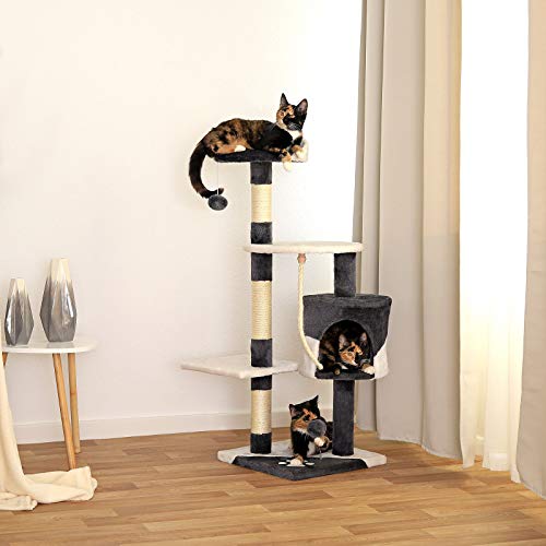 Árbol rascador para gatos, 112 cm (gris / blanco)