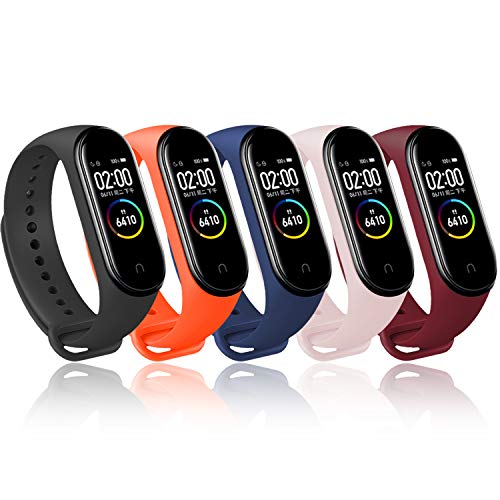 BANGTING 5 PCS Correa Compatible con Pulseras Xiaomi Mi Band 3/4, Correas para Fundas Mi Fit Band 4 My Band 3 Inteligente Funda Miband3 Pulsera Reloj Silicona Banda Reemplazo