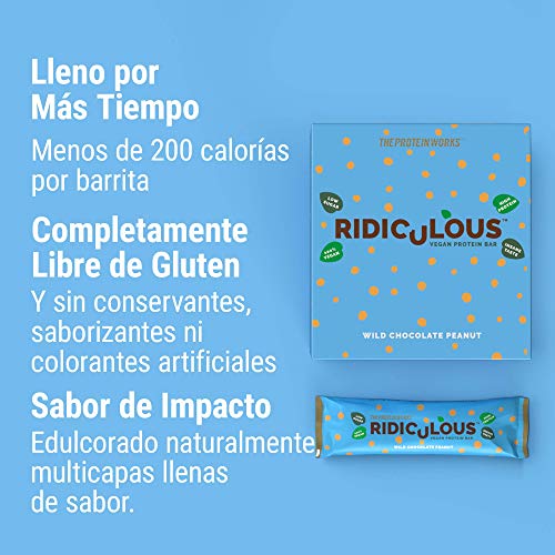 Barrita Proteica Vegana Ridiculous | 100% A Base de Plantas | Sin Aceite de Palma | 15g Proteína y Baja en Azúcar | THE PROTEIN WORKS | Chocolate Caramelicioso | Caja de 9