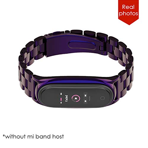 BDIG Correa Compatible Mi Band 5 Correas Metal, Mi Band 4 Pulsera de Acero Inoxidable Agradable para Mi Band 5/4/3 Correa (No Host), Morado