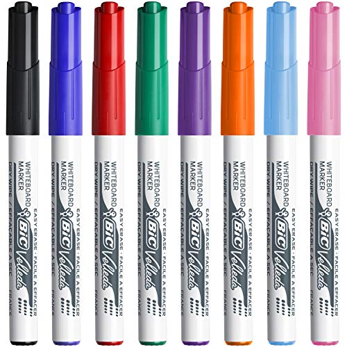 BIC Velleda 1741 marcadores de pizarra punta media para pizarra blanca – Caja de 8 unidades, colores surtidos, material oficina, material escolar