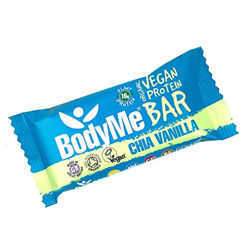 BodyMe Barritas Proteinas Veganas Organica | Cruda Chia Vainilla | 60g x 12 Barra Proteina Vegana | Sin Gluten | 16g Proteína Completa | 3 Proteina Vegetal | Aminoacidos Esenciales | Vegan Protein Bar