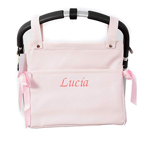 Bolso Talega Lactancia PERSONALIZADA Polipiel para carro silleta paseo Rosa - Nombre bebé bordado