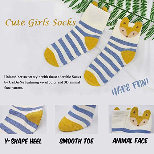 Calcetines de Algodón para Niñas Novedad Diseños Calcetines, Animalitos estampados con orejitas en relieve, 2-11 Años, Pack de 5 Pares