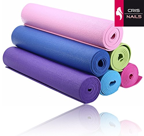 Crisnails® Esterilla Fitness de Ejercicio, Alfombra de Yoga, Colchoneta de Gimnasia, Fino y Suave, Plegable y Fácil de Transportar, Tamaño de 173cm x 61cm, 6 Colores (Azul)