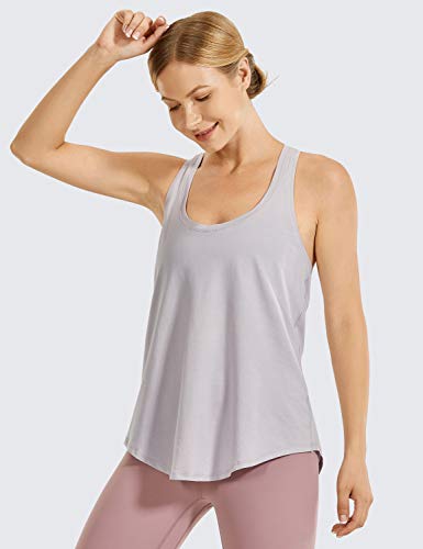 CRZ YOGA Mujer Algodón Pima Deporte de Sueltas Formación Camiseta sin Mangas Iris gris-R744 46