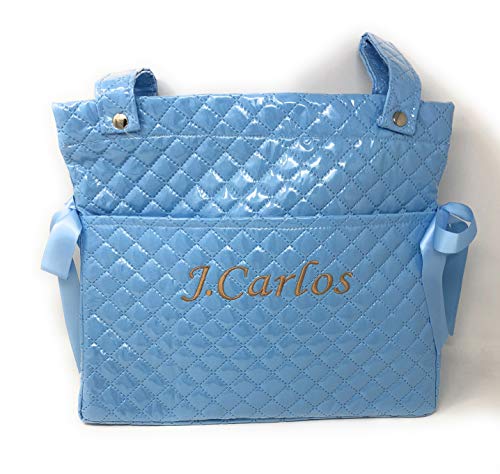 Danielstore- Talega Lactancia Personalizada Plastificada para carro bebe con nombre bordado Color gris