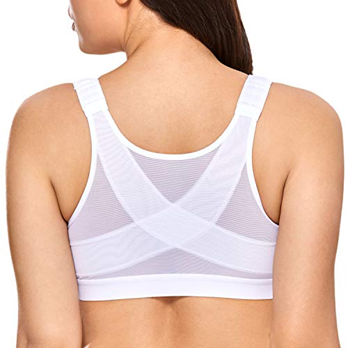 DELIMIRA - Sujetador Corrector de Postura con Soporte de Espalda en X para Mujer Blanco 90B