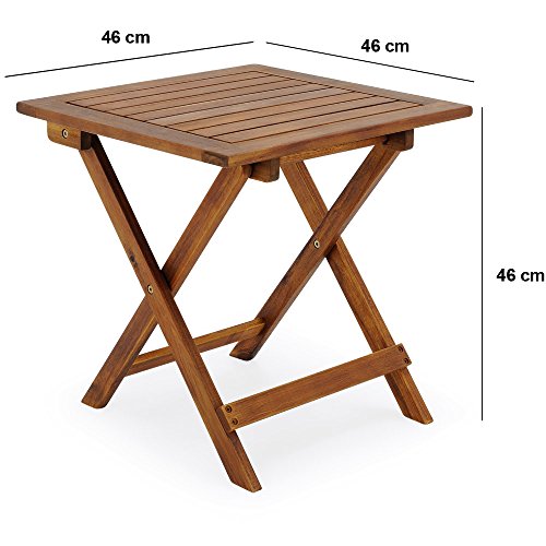 Deuba Mesa Auxiliar de jardín Madera de Acacia mesita de café Exterior Plegable Mesa de Centro 46x46 cm terraza Patio