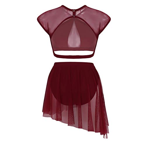 dPois 2 Piezas Traje de Danza Lírica Contemporánea para Mujer Chica Vestido Elegante de Ballet Baile Moderno Conjunto Criss Cross Crop Top + Falda Corta Irregular Fiesta Actuación Rojo M