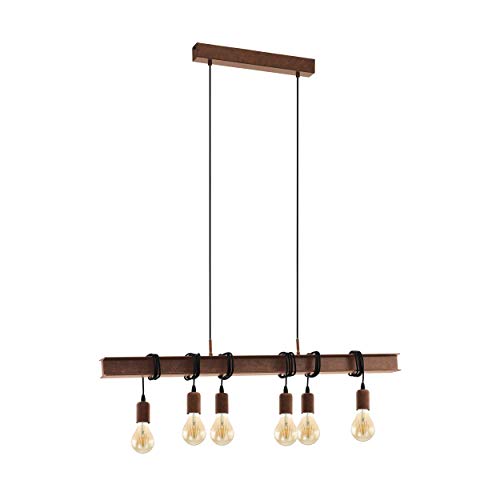 EGLO Lámpara colgante Townshend, 6 focos, vintage, lámpara colgante en diseño industrial, retro, lámpara de techo de acero, color: marrón antiguo, portalámparas: E27