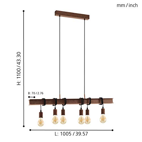 EGLO Lámpara colgante Townshend, 6 focos, vintage, lámpara colgante en diseño industrial, retro, lámpara de techo de acero, color: marrón antiguo, portalámparas: E27