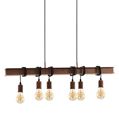 EGLO Lámpara colgante Townshend, 6 focos, vintage, lámpara colgante en diseño industrial, retro, lámpara de techo de acero, color: marrón antiguo, portalámparas: E27