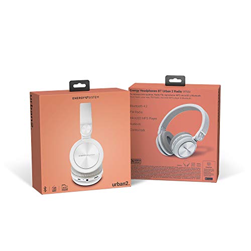 Energy Sistem Headphones BT Urban 2 Radio White (Auriculares inalambricos, Reproductor MP3 microSD, Radio, Bluetooth)