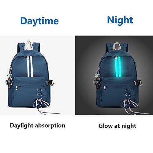 Escuela Mochila Talega de Libros Colegio Ordenador portátil USB Mochila Casual Viajes Daypack para Adolescente Chicas y Mujeres (Estilo 4-Azul Oscuro)
