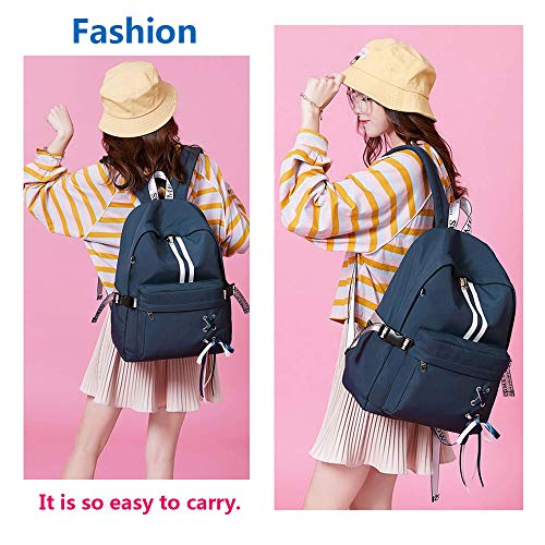 Escuela Mochila Talega de Libros Colegio Ordenador portátil USB Mochila Casual Viajes Daypack para Adolescente Chicas y Mujeres (Estilo 4-Azul Oscuro)