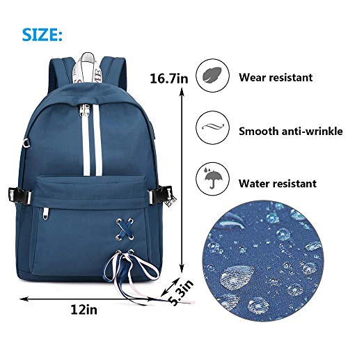 Escuela Mochila Talega de Libros Colegio Ordenador portátil USB Mochila Casual Viajes Daypack para Adolescente Chicas y Mujeres (Estilo 4-Azul Oscuro)