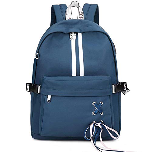 Escuela Mochila Talega de Libros Colegio Ordenador portátil USB Mochila Casual Viajes Daypack para Adolescente Chicas y Mujeres (Estilo 4-Azul Oscuro)
