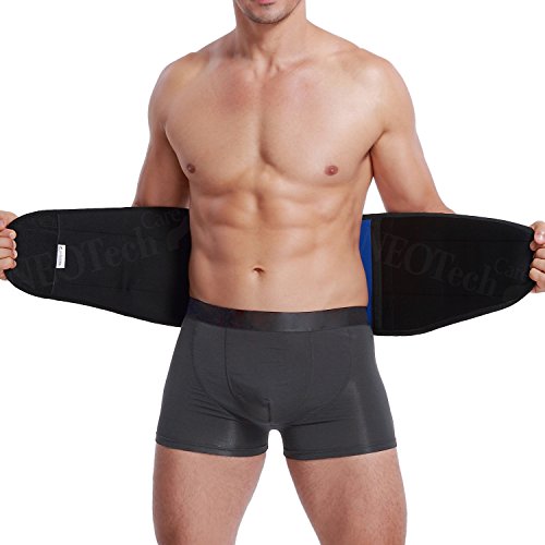 Faja lumbar de neopreno con tiras dobles de compresión - Sujeción para la parte baja de la espalda - Marca Neotech Care (Negro, L)