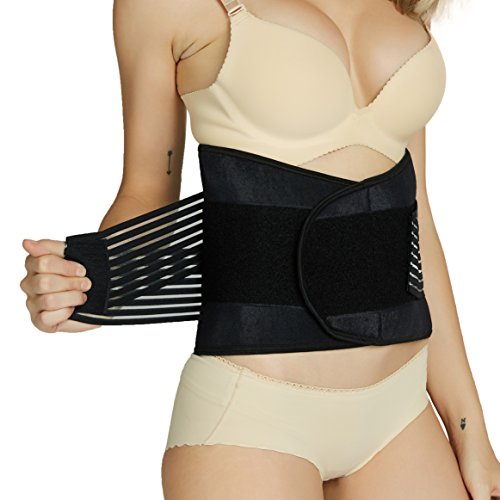 Faja lumbar de neopreno con tiras dobles de compresión - Sujeción para la parte baja de la espalda - Marca Neotech Care (Negro, L)