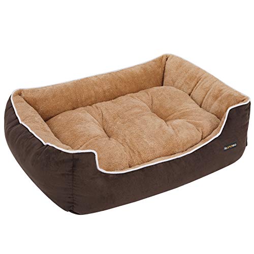FEANDREA Cama para Perros, Sofá para Perros, Cesta para Perro, con Cojín Extraíble, 90 x 75 x 25 cm, Marrón y Beige PGW06YC