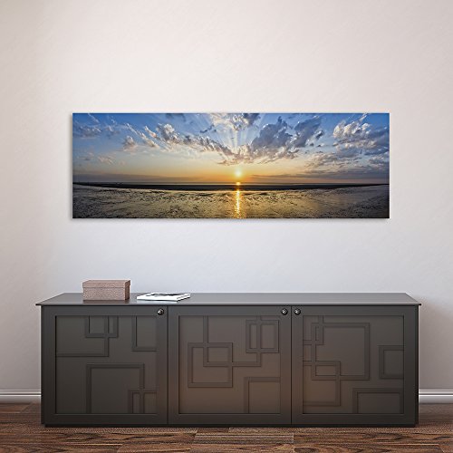 Feeby Cuadro en Lienzo Imagen Impresión Pintura Decoración Canvas de Una Pieza 150x50 cm Puesta del Sol Naturaleza Azul