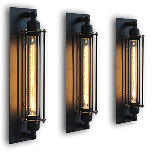 FLTRADE Lámparas de pared vintage retro Cafés pared Candelabro Tube de jaula Loft iluminación Blanco Cálido (T300)