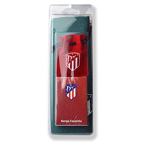 Fournier- Set Blister Oficial del Atlético de Madrid Conjunto de Mus con Baraja Española de 40 Cartas, Tapete y Amarracos en Bolsa de Antelina, Color Colchonero (1044181)