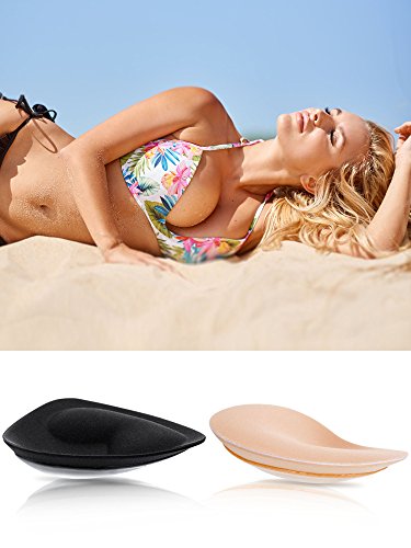 Frienda 4 Pares de Almohadillas de Sujetador Autoadhesivas Insertos Desmontable Push Up Rellenos de Pecho para Bikini, 2 Formas (Negro y Beige)