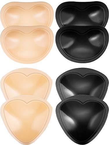 Frienda 4 Pares de Almohadillas de Sujetador Autoadhesivas Insertos Desmontable Push Up Rellenos de Pecho para Bikini, 2 Formas (Negro y Beige)