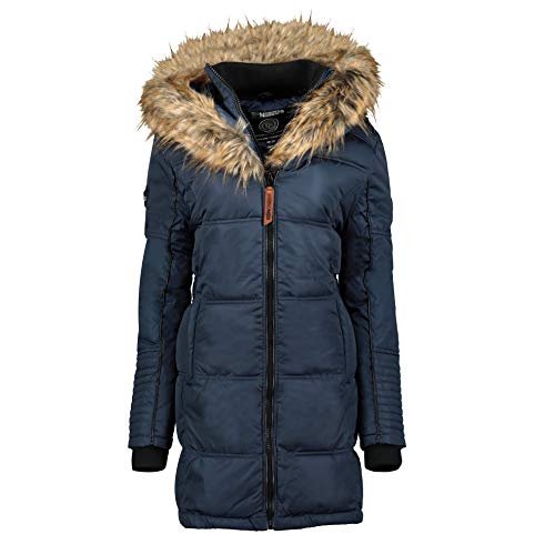 Geographical Norway Belissima - Chaqueta de invierno para mujer con capucha de piel XL azul marino L