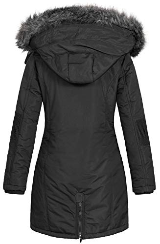 Geographical Norway - Chaqueta Coracle/Coraly de invierno para mujer con capucha de pelo, XL Negro II L