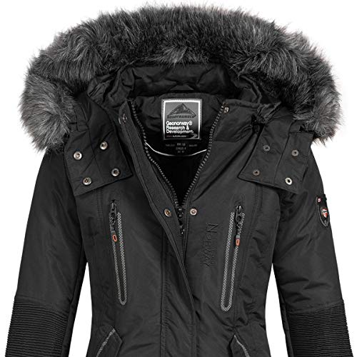 Geographical Norway - Chaqueta Coracle/Coraly de invierno para mujer con capucha de pelo, XL Negro II L