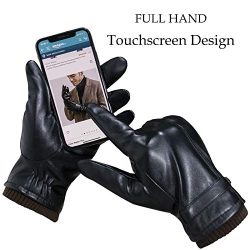 Global Park Guantes de Invierno Hombres Cuero de PU Pantalla Táctil Térmica Guantes Antideslizantes a Prueba de Frío Para Actividades al Aire Libre Conducción Motor Ciclismo Correr Camping (L)