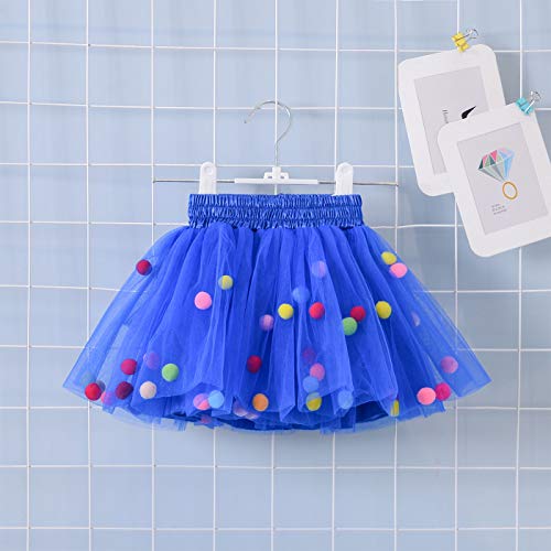 Happy Cherry - Falda Plisada Tutú Azul 4 Capas de Tul de Niñas para Halloween Navidad Bautizo con Pompones Colores - Talla S