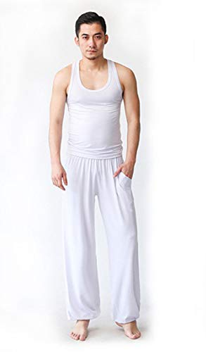 hibasing Pantalones Super Suaves de Yoga para Hombres, Pantalones de Pilates, Artes Marciales, Pantalones de Tai Chi con Bolsillo