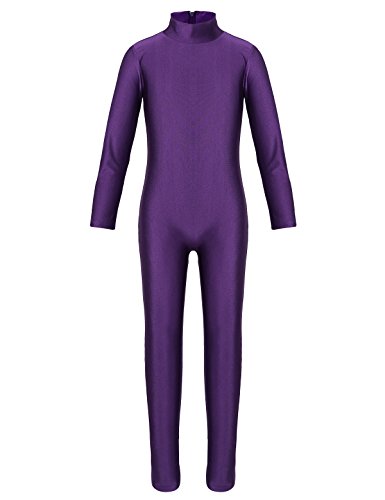IEFIEL Leotardo Gimnasia Niña Niño Unisex Maillot de Danza Mono Deportiva Manga Larga Traje de Baile Deporte Yoga Gym Jumpsuit Unitard Morado 10-12 Años