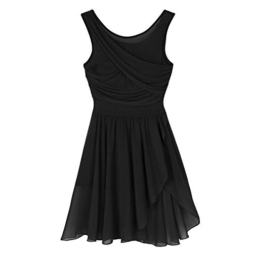 IEFIEL Vestido Danza Ballet para Mujer Chicas Vestido de Gasa Sin Mangas de Danza Gimnasia Maillot con Falda Mallas Irregular Vestido Baile Moderno Negro A XL