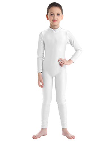 iiniim Maillot Manga Larga con Cremallera Niña Ballet Danza Gimnasia Ritmica Artística Leotardo Clásico Elástico Bailarina Leotard Mono Unitard Invierno Dancewear para Chicas Blanco 4-5 años