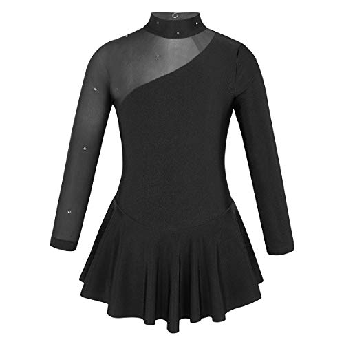 inhzoy Maillot de Patinaje Artístico para Niña Manga Larga Vestido de Ballet Danza Leotardo Body de Gimnasia Rítmica Disfraz de Bailarina Ropa Deporte Negro 14 Años