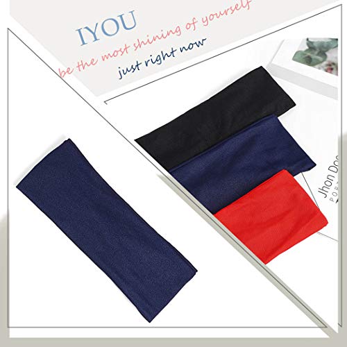 IYOU Diademas Deportivas Yoga Sweatband Bandas para el cabello Fitness Diadema ancha de algodón Cintas de pelo para fitness para mujer y hombres (paquete de 3)
