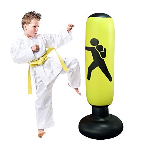 JanTeelGO Saco de Boxeo, Boxeo Inflable autoportante Aptitud Objetivo Bolso del Soporte de la Torre, MMA perforación Kick Formación Tumbler Bop Bolsa para aliviar la presión (Amarillo-C)