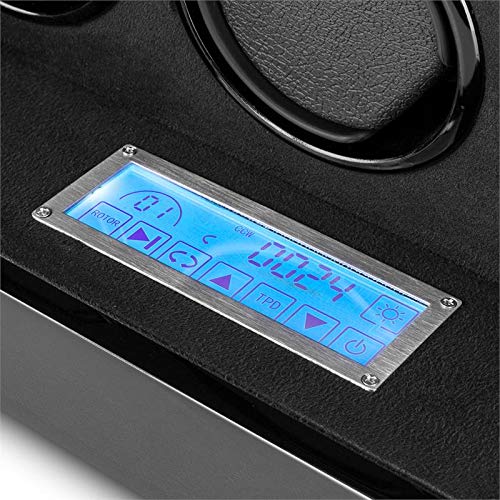 KLARSTEIN Klingenthal Single Edition - Estuche Relojes, Caja bobinadora, 12 bobinas, Capacidad para 12 Relojes, Panel de Control táctil, Iluminación LED, Elaborado a Mano, Vitrina de Madera, Negro