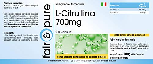 L-Citrulina 700mg - Polvo encapsulado - Vegana - 210 Cápsulas