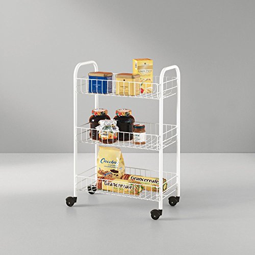 Metaltex Siena- Carro multiuso con ruedas, Blanco, 3 Cestos