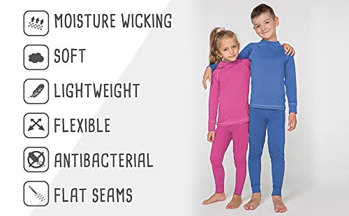 meteor Conjunto Ropa Interior Térmica para Niños - Camiseta de Manga Larga y Pantalón - Set Infantil Elástico para Esquí Snowboard Acampada y Senderismo para Niño y Niña (140-146 cm, Rosa)