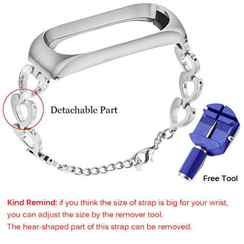 Miimall Pulsera de Reloj Compatible con Xiaomi Mi Band 3 / Mi Band 4, Brillante Elegante Metal Correa de Repuesto para Xiaomi Mi Band 3 / Mi Band 4