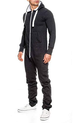 Mono de forro polar para hombre, traje de chándal para hombre, bonito y elegante, con capucha, ropa de dormir gris oscuro M