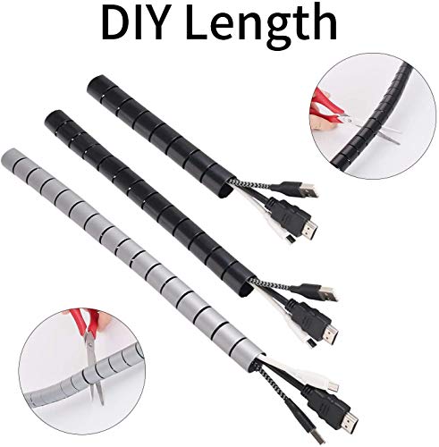 MOSOTECH Organizador Cables, Cubre Cables de 2 x 3m, Flexible Funda Organizador Cables, Organizador de Cables Mesa, Recoge Cables para Office y PC Escritorio-Negro y Gris(Ø2.6cm y Ø2.2cm)